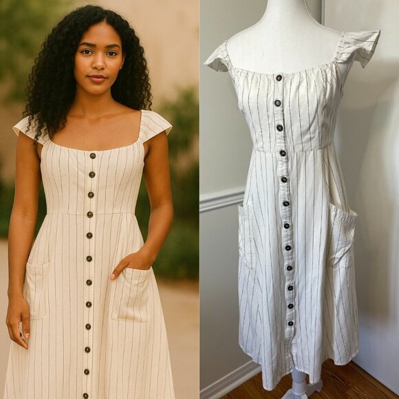 Dress Forum Dresses & Skirts - Dress Forum Striped Linen Blend Dress